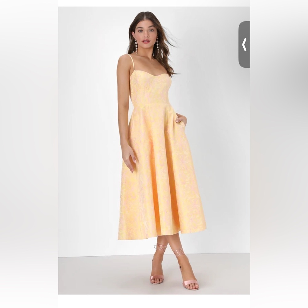 Lulu's Orange Strapless Midi Dress Wedding Guest